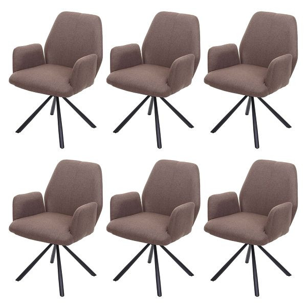 Mendler HWC-H71 set van 6 eetkamerstoelen, keukenstoelen, fauteuils, stof/textielstaal, bruin, 6x73935
