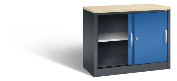 C+P dressoir met schuifdeuren Acurado, H720xB1000xD400mm, kleur: zwartgrijs / gentiaanblauw, beugelgreep, 2 niveaus, 5725-00 S10111
