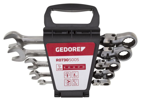 GEDORE rode scharnier-ratelsleutelset SW8-19mm, 5-delig, 3300890