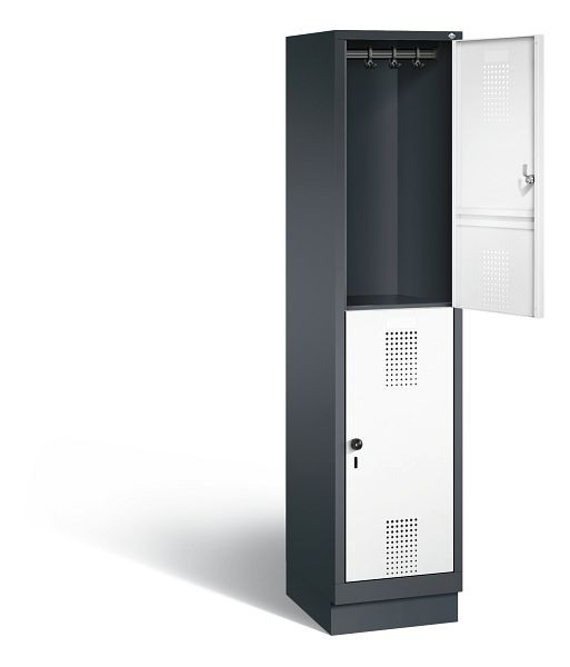 C+P locker dubbeldekker Evolo, H1800xB420xD500mm, kleur: zwartgrijs / verkeerswit, 48320-12 S10097