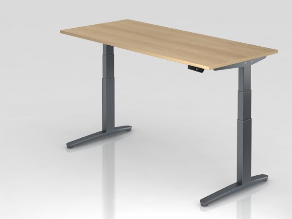 Hammerbacher elektrisch zit-sta bureau 180x80cm eiken/grafiet, rechthoekige vorm, VXBHM19/E/GG