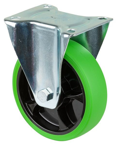 BS rollen transportrol vaste rol, thermoplastisch rubber wiel, groene band, rollager, plaat, diameter: 160 mm, verpakking: 2 stuks, L410.B44.161.04