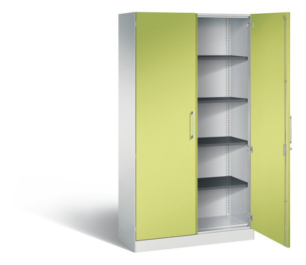 C+P vleugeldeurkast Asisto, H1980xB1000xD435mm, kleur: lichtgrijs / virid green, booggreep, 5 niveaus, 141002-000 S10277