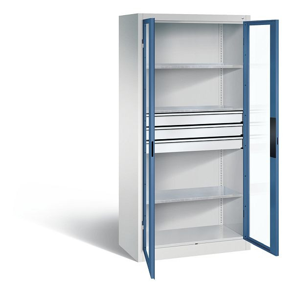 C+P gereedschapskast Acurado, H1950xW930xD500mm, kleur: lichtgrijs / verre blauw, verzonken handgreep, 8921-55302 S10016