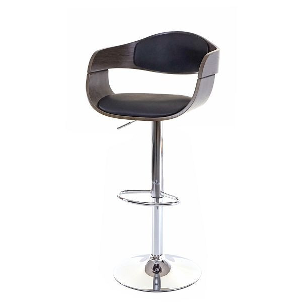 Mendler barkruk HWC-A47, barkruk, gebogen hout retro design, grijs, zwart kunstleer, 62877