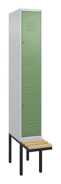 C+P dubbeldekkerkast Classic PLUS, 2120x300x815mm, 7035/6011, cilindersloten, beukenhouten zitlatten, zwevende zitting, 0803407-10 S10096