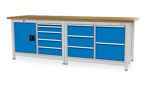 Bedrunka + Hirth box werkbank serie 2500 R18-24, 1x50, 1x100, 3x150, 3x200, 2x300, lade volledig uittrekbaar 100%, 2500 x 750 x 859 mm, 03.25.1532V