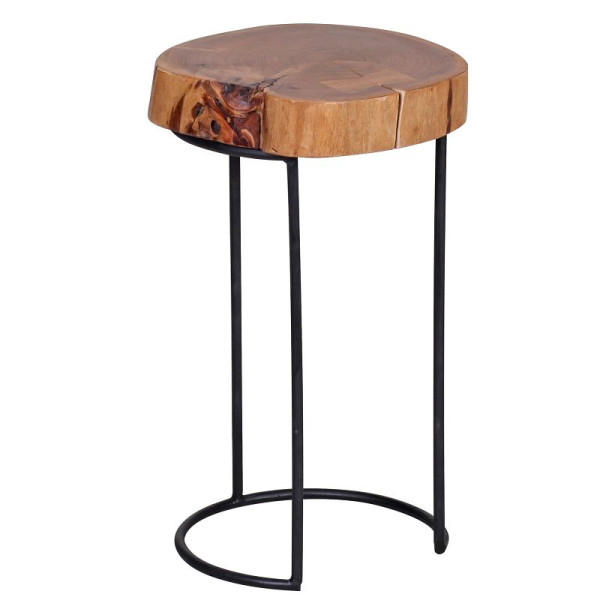 Wohnling bijzettafel AKOLA massief acaciahout, metalen poten, landhuisstijl, boomstamvorm, echt natuurlijk hout, hoogte 45 cm, WL1.555
