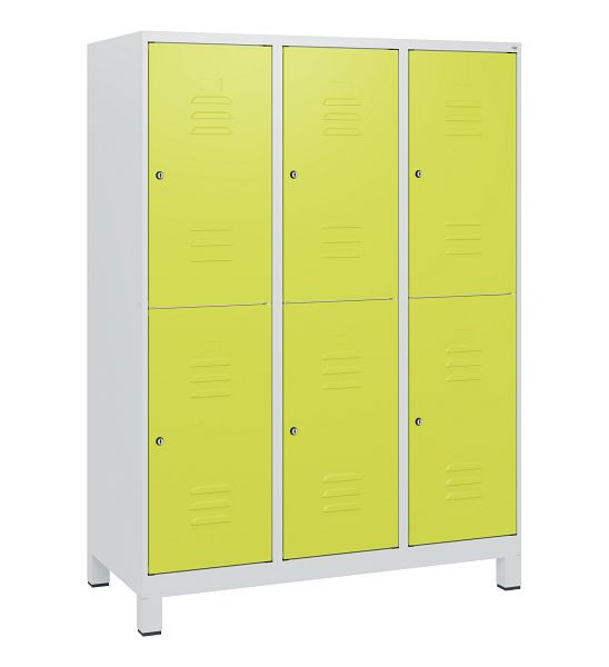 C+P Doppelstöckiger Spind Classic PLUS, Füße, 3 Abteile, 1630x1200x500mm, 7035/0024, Zylinderschlösser, 0803105-32 S10040