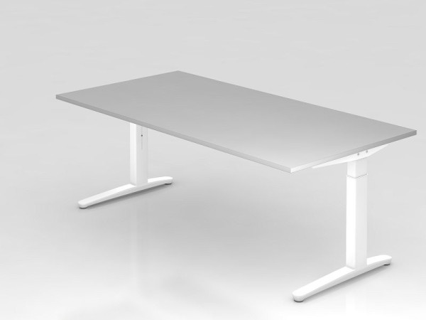 Hammerbacher bureau C-poot 200x100cm grijs/wit, aluminium loper wit, VXB2E/5/WW