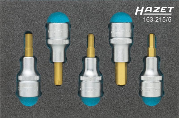 Hazet schroevendraaierdopsleutelset, hol vierkant 12,5 mm (1/2 inch), binnenzeskantprofiel, aantal gereedschappen: 5, 163-215/5