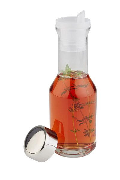 APS reserveglas voor azijn/olie, Ø 6 cm, hoogte: 18,5 cm, 200 ml, glas, roestvrijstalen deksel, gepolijst, schenktuit van polyethyleen, 40441