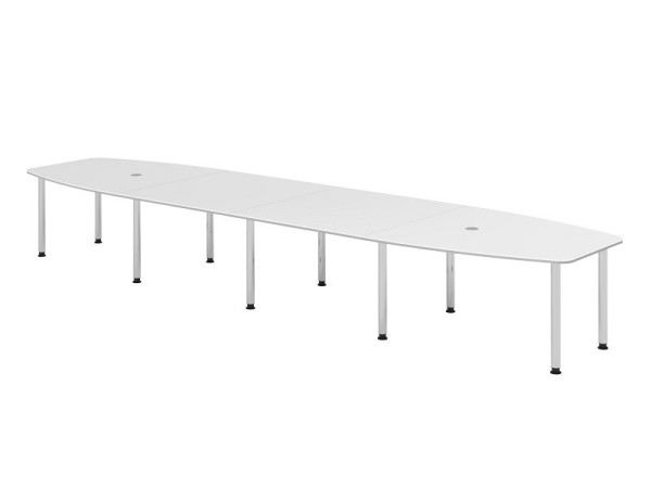 Hammerbacher vergadertafel KT52C, 520 x 130 cm, blad: wit, 25 mm dik, 2 mm duorand, tienpoots frame verchroomd, werkhoogte 72-74 cm, VKT52C/W/C