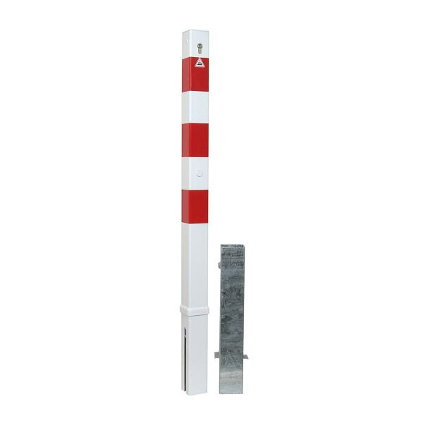Schake afzetpaal stalen buis 70 x 70 mm afneembaar, met profielcilinderslot, thermisch verzinkt en wit gecoat, 470ZB