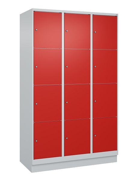 C+P lockerkast Classic PLUS, onderstel, 3 vakken met elk 4 vakken, 1950x1200x500mm, 7035/3020, 080020-324 S10002