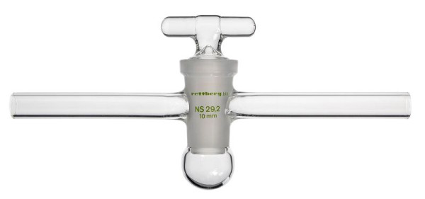 Rettberg hoogvacuümkraan, zakvorm, rechte handgreep, holle glazen plug NS 14,5/2,5 mm boring, borosilicaatglas 3,3, 134512203