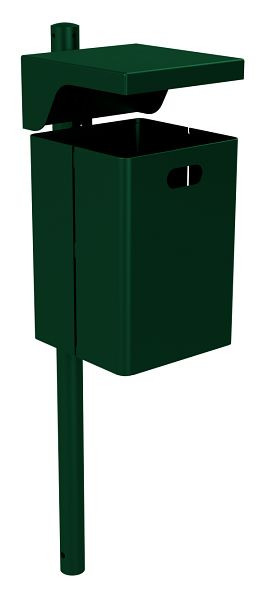 Schake afvalbak -vierkant- met dak, thermisch verzinkt en gecoat RAL 6005, met steunpaal Ø60x1300mm, 4136B