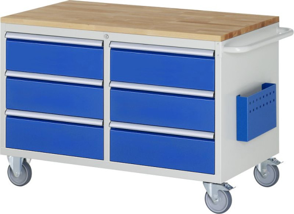 RAU montagewagen serie 7000, massief beukenhouten blad, links: 3 x lade, rechts: 3 x lade, 1145x795x650 mm, 05-LL3.0.0AB.11