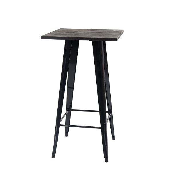 Mendler bartafel HWC-A73 inclusief houten tafelblad, bistrotafel bartafel, metaal industrieel design 107x60x60cm, zwart, 70401