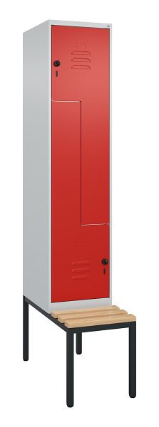 C+P Z-Spind Classic PLUS, met onderbank, 2 vakken, 2120x400x815mm, 7035/3020, draaigrendel, beuken zitlat, 0800537-122 S10002