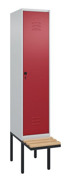C+P Umkleidespind Classic PLUS, 2120x400x815mm, 7035/3003, Drehriegel, Buche-Sitzleisten, 0800407-12 S10001
