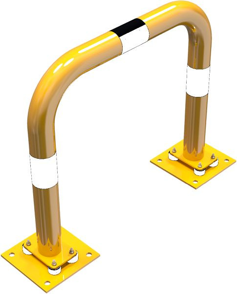 Schake-stootbeschermbeugel elastisch, kantelbare stalen buis Ø 76 mm geel/zwart, totale breedte: 750 mm, hoogte boven de grond: 650 mm, 477_05NPBG