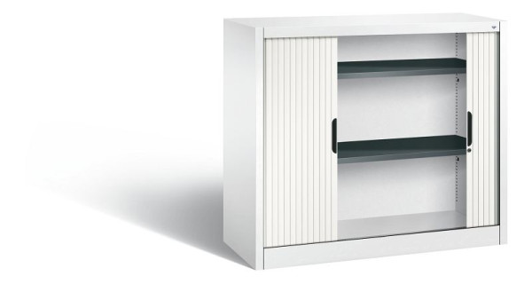 C+P dressoir met rolluik Omnispace, H1030xB1200xD420mm, kleur: verkeerswit, verzonken greep, 2 niveaus, 3243-00 S10202