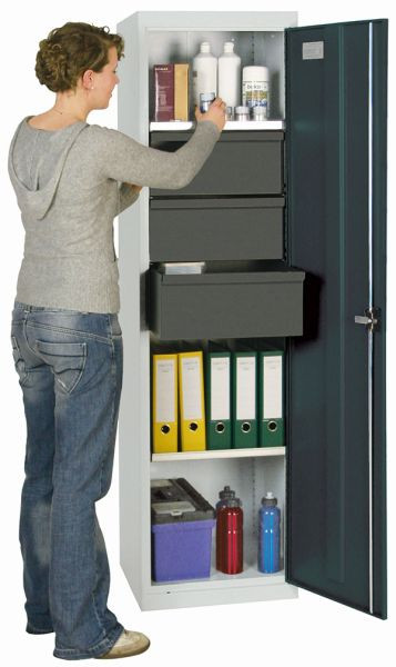 stumpff gereedschaps- en materiaalkast serie 3000, 7035/7016, 3 laden 200 mm, 3 legborden, 3005471