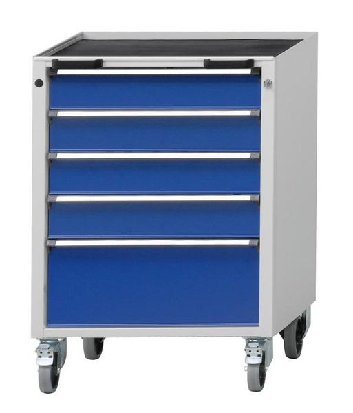 ANKE mobiele container; 660x615x930 mm; RAL 7035/5010; Kuip met antislipmat; 5 laden 120, 120, 120, 120, 240 mm, 450.312