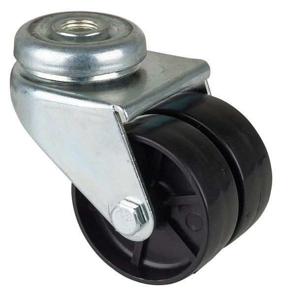 BS rollenapparaat dubbele rol, breedte 2x19 mm, Ø50 mm, tot 80 kg, loopvlak zwart kunststof, glijlager, VE 4 stuks, B101.A90.051