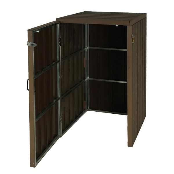 Mendler 1er WPC vuilnisbakbekleding HWC-J28, premium vuilnisbakbox, metaal houtlook, uitbreidbaar, bruin, 76005+76006