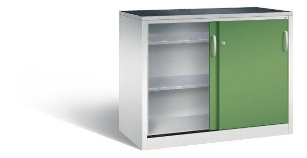 C+P schuifdeurkast Acurado, H1000xB1200xD600mm, kleur: lichtgrijs / reseda groen, beugelgreep, 2066-09 S10077