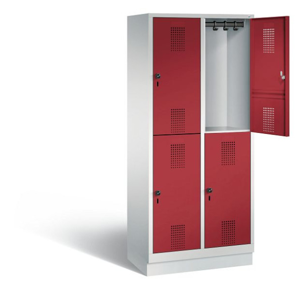 C+P locker dubbeldekker Evolo, H1800xW810xD500mm, kleur: lichtgrijs/robijnrood, 48320-22 S10024