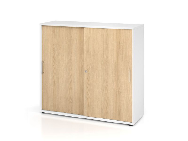 Hammerbacher schuifdeurkast 1753S BS, 3 OH, romp: wit / voorkant: eiken, 120 x 40 x 110 cm (BxDxH), V1753S/W/E/BS