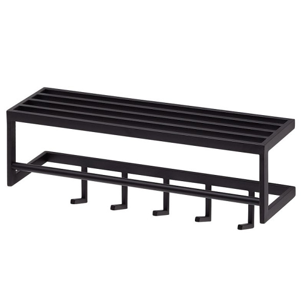 Wohnling wandkapstok metaal zwart 70x20x20 cm halkapstok met plank, design haakstrip wandpaneel staal, wandkapstok met hoedenrek, WL6.449