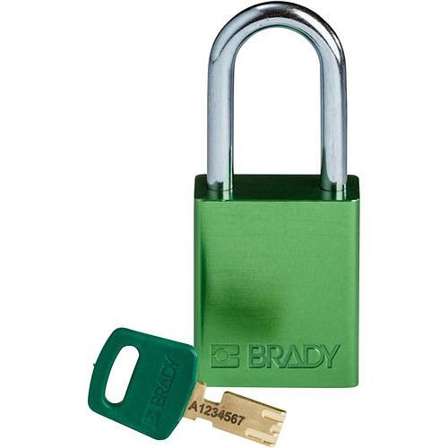 Brady hangslot SafeKey, aluminium, beugelhoogte 38,10 mm, groen, 312026