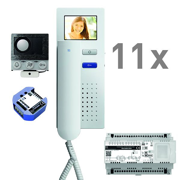 TCS video inbouw brievenbus, 11 wooneenheden, ingebouwde luidspreker ASI12000 + 11x deurtelefoon IVH3222, besturingsapparaat + video 2-draads zender, PVIH110/001