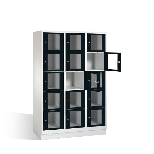 C+P lockerkast Classic, H1800xB1200xD500mm, kleur: lichtgrijs / zwartgrijs, 8020A325 S10005