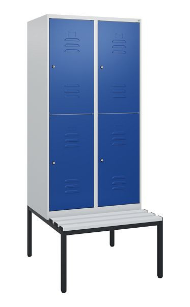 C+P dubbeldekskast Classic PLUS, 2 vakken, 1950x800x815mm, 7035/5010, cilindersloten, met bank eronder, 0803505-22 S10068
