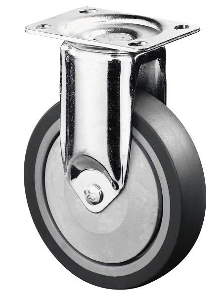 BS-wielen Zware apparatuurwielen, breedte 31 mm, Ø125 mm, tot 100 kg, grijs rubberen loopvlak, kogellagers, plaat, VE = 2 stuks, C110.A85.125
