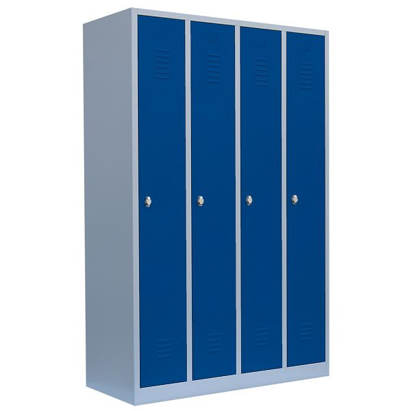 Lüllmann kledingkast, 4 vakken, 1800 x 1170 x 500 mm, lichtgrijs/gentiaanblauw, 510141