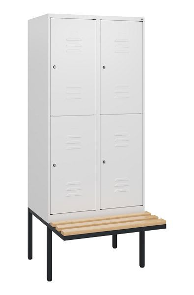 C+P dubbeldekkerkast Classic PLUS, 2 vakken, 1950x800x815mm, 9016/9016, cilindersloten, beukenhouten zitlat, bank, 0803405-22 S10044