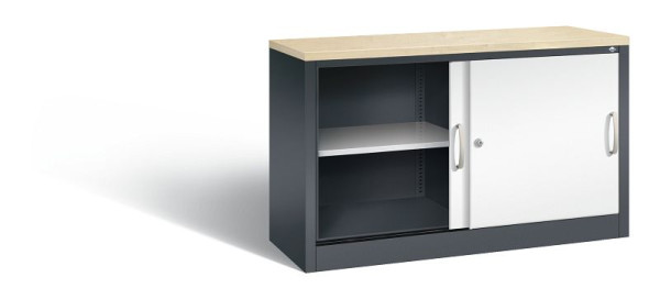 C+P dressoir met schuifdeuren Acurado, H720xB1200xD400mm, kleur: zwartgrijs / verkeerswit, beugelgreep, 2 niveaus, 5723-00 S10458