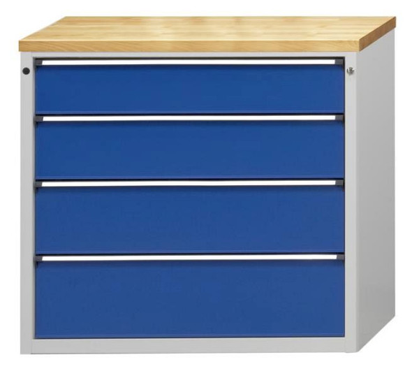 ANKE gereedschapskast; 1060 x 675 x 980 mm; RAL 7035/5010; Kuip met antislipmat; 4 laden 180, 210, 240, 270 mm, 610.404