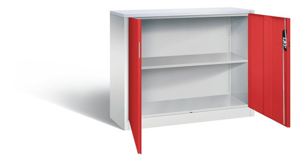 C+P kantoorkast Acurado, H1000xB1200xD400mm, kleur: lichtgrijs / vuurrood, verzonken handgreep, 2 niveaus, 9466-1200 S10290