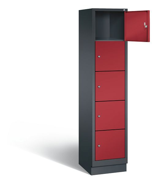 C+P lockerkast Evolo, H1800xW420xD500mm, kleur: zwartgrijs/robijnrood, 48020-125 S10017