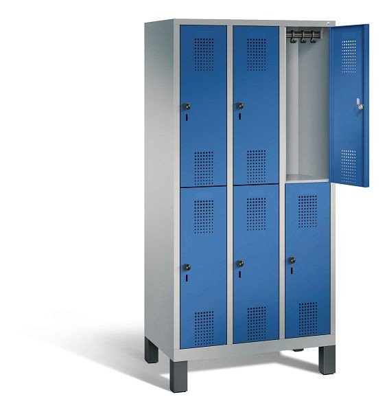 C+P locker dubbeldekker Evolo, H1850xW900xD500mm, kleur: wit aluminium / gentiaanblauw, 48310-30 S10451