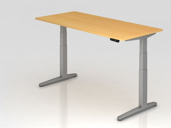 Hammerbacher elektrisch zit-sta bureau 180x80cm beuken/zilver, rechthoekige vorm, VXBHM19/6/SS