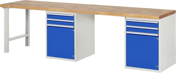 RAU werkbank serie 7000 - modulaire opbouw, 2 onderbouwcontainers (2x lade, 1x draaideur), 3000x840x700 mm, 03-7503A8-307B4S.11