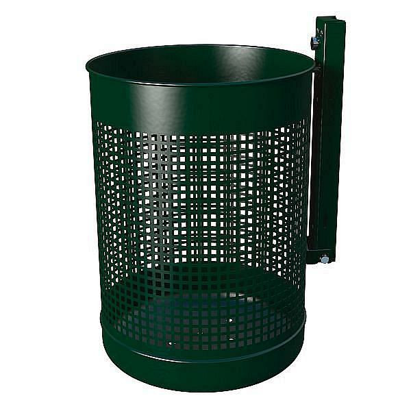 Renner afvalbak ca. 50 L, geperforeerd, voor wand- en paalmontage, thermisch verzinkt en gepoedercoat, mosgroen, 7014-00PB 6005